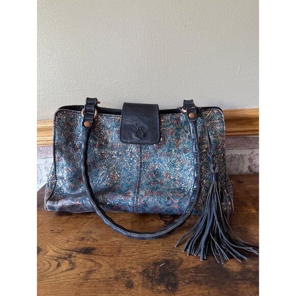 Patricia Nash Handcrafted Embossed Leather Tote Bag With Tassel & Floral Design - Picture 2 of 16